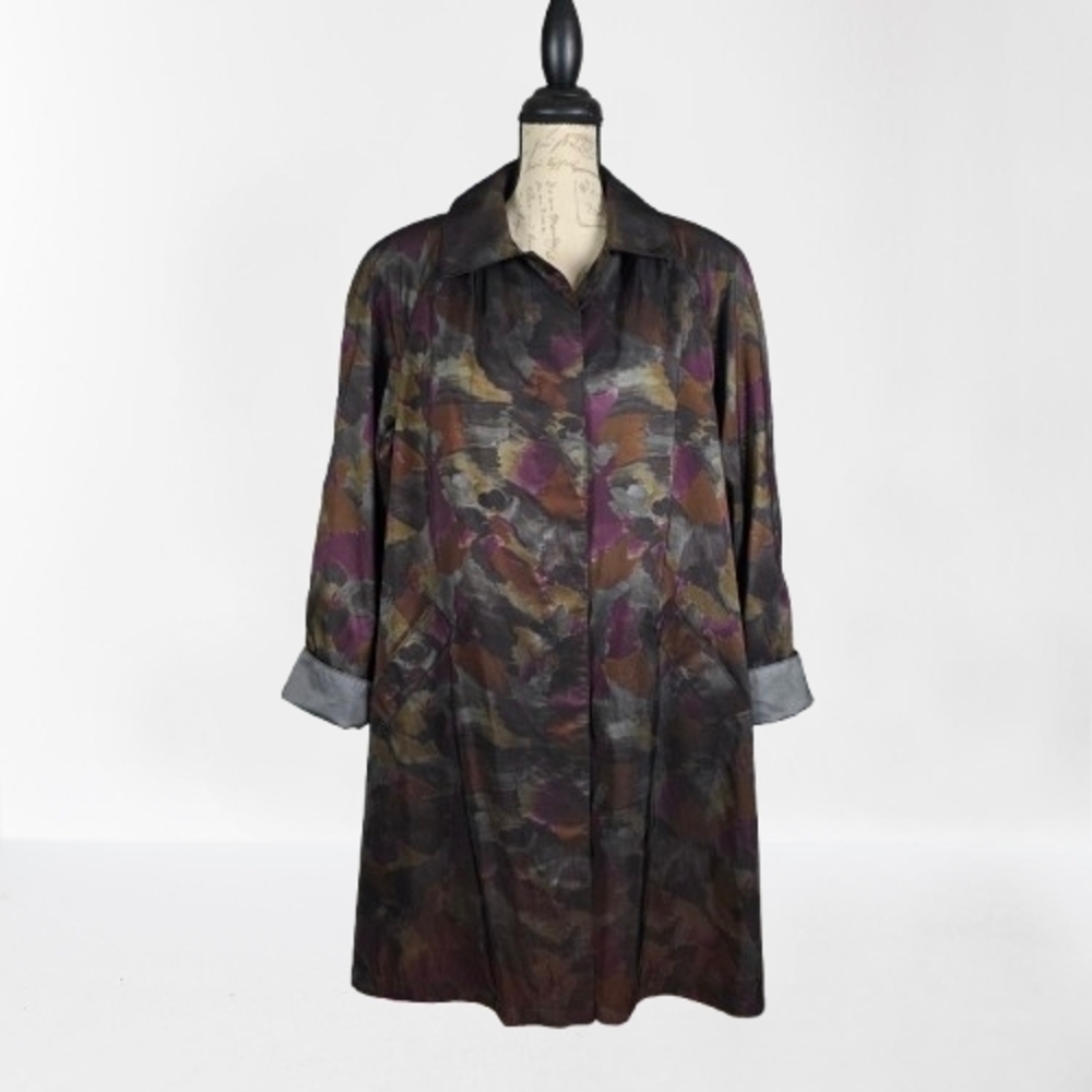 Vintage Oliver B Abstract Watercolor Trenchcoat Jacket Zip Out Liner Wmn's Lg